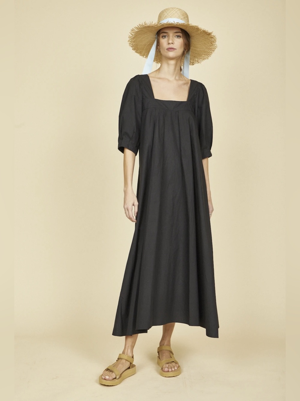Hunter Bell Waverly Maxi Dress Black Onyx Cotton Puff Sleeve Medium 21FD41